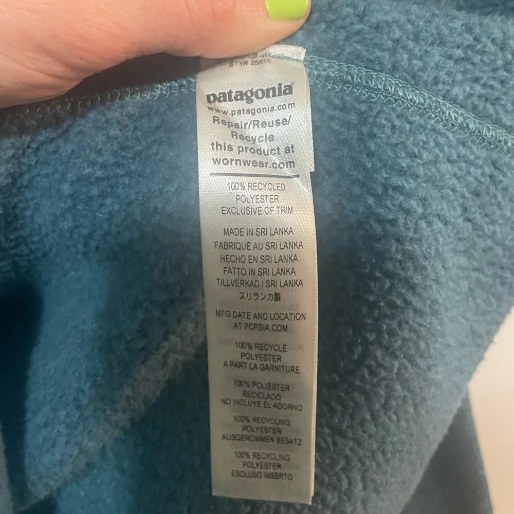 Patagonia 1/4 Zip Teal Blue Fleece Lined Sweater w Arm Zipper Sz XL - Picture 5 of 7